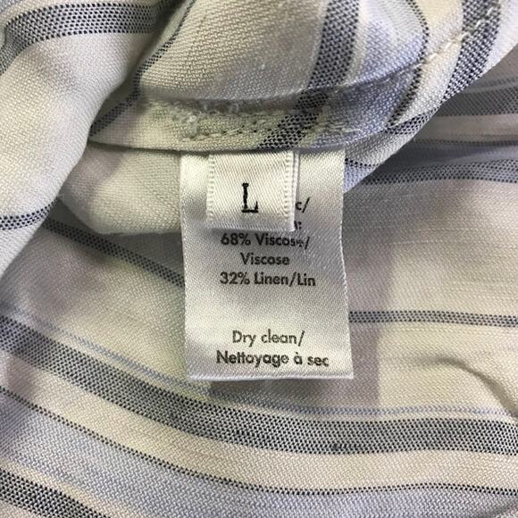 Co High Low Dress L Stripe V-Neck Short Sleeve Pocket Linen Blend Relaxed Maxi - Picture 4 of 7